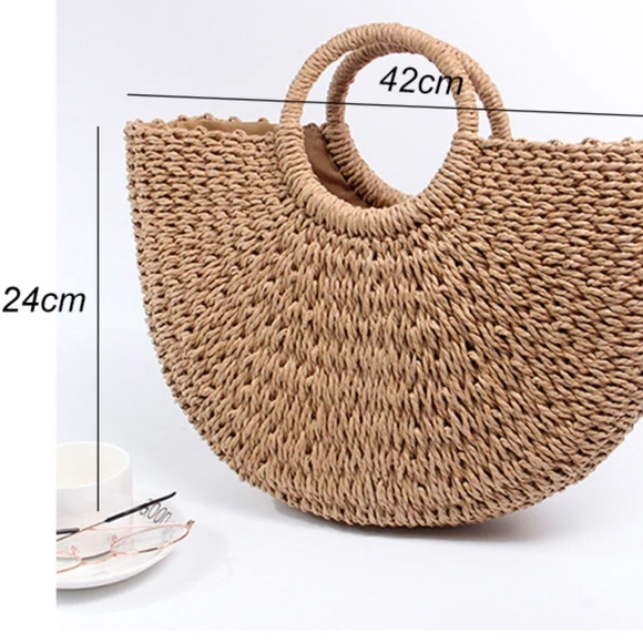 NWT Half Circle Premium Hand Woven Straw Bag - Picture 5 of 5